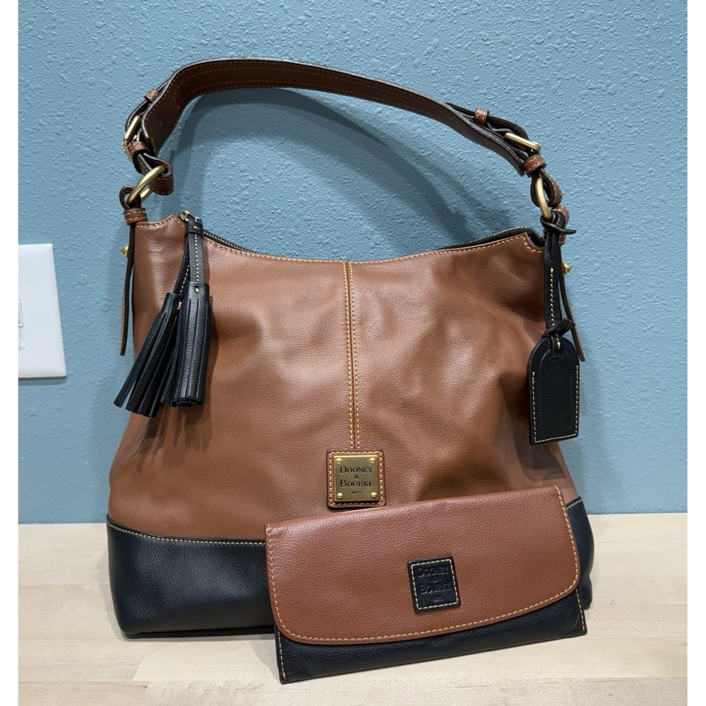 Dooney & Bourke Sophie Large Hobo Bag Brown/Black Pebble Leather Shoulder Purse